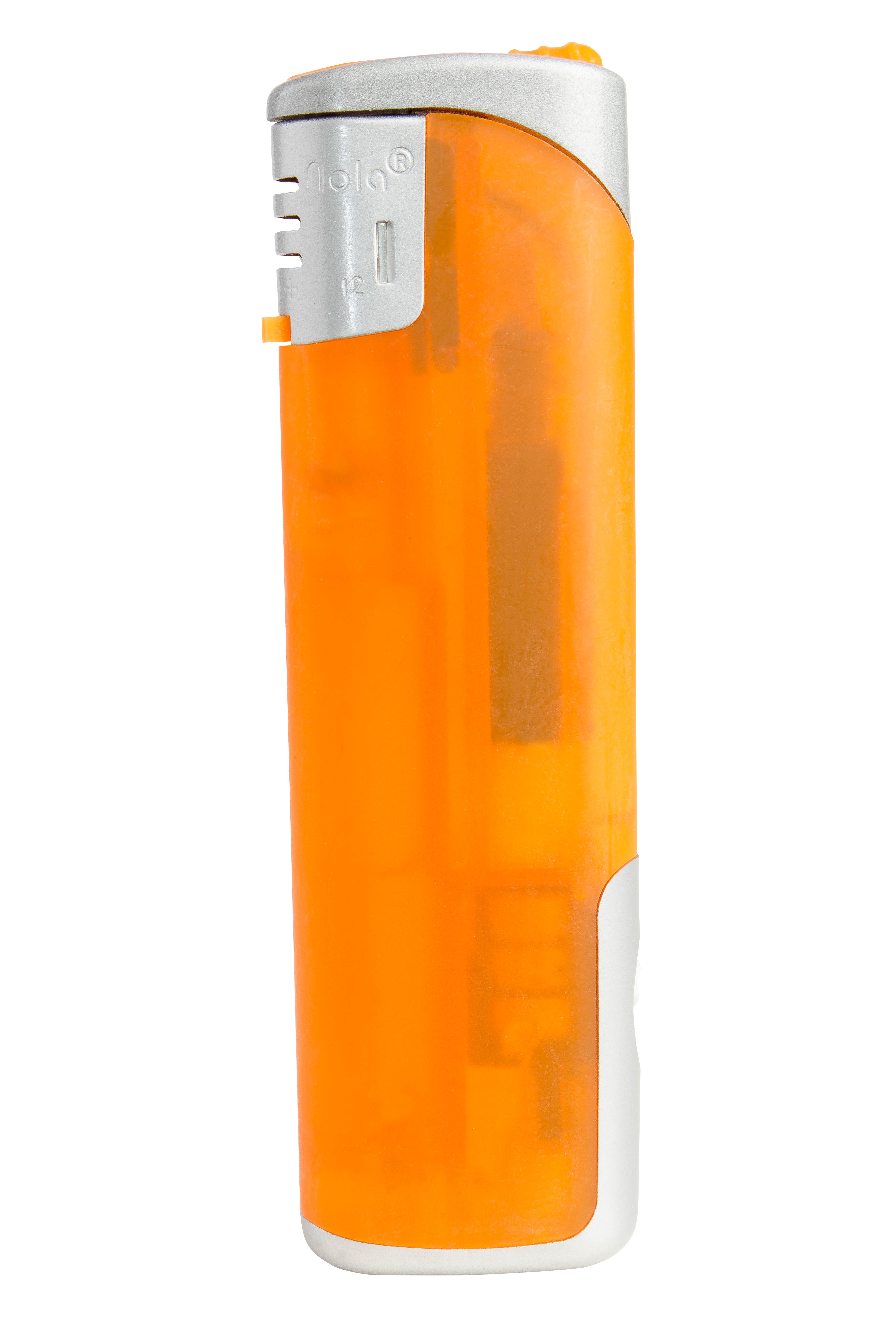 Nola 12 Elektronik Feuerzeug LED orange SHINY frosty SHINY orange, Kappe und Drücker chrom
