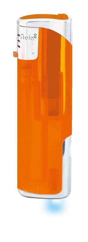 Nola 12 Elektronik Feuerzeug LED orange nachf. frosty orange, Kappe und Drücker chrom mit orange