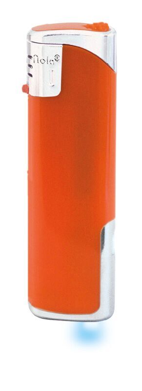 Nola 12 Elektronik Feuerzeug LED orange nachf. glänzend orange, Kappe u. Drücker chrom mit orange
