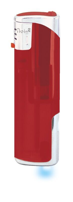 Nola 12 Elektronik Feuerzeug LED rot nachfüllbar frosty rot, Kappe und Drücker chrom mit rot